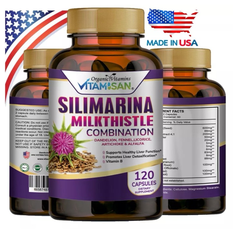 Organic vitamin Milk Thistle Silimarina 120 Capsules Made in USA