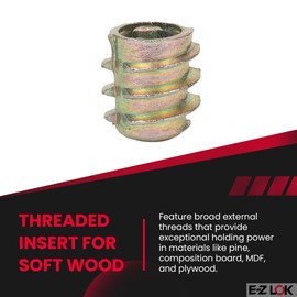 E-Z LOK Hex Threaded Inserts for Soft Wood, Zinc Alloy Flush Thread Insert 10-24 x 10mm Length, Pack of 50, (801024-10)
