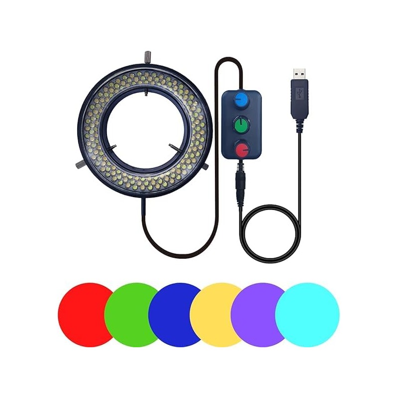Microscope LED Ring Light Illuminator, USB 5V 144 Color Temperature