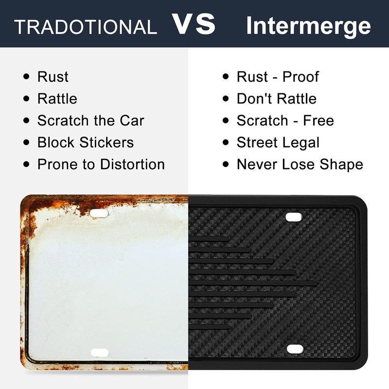 Intermerge License Plate Frames, 2 Pack, Universal US Car Black