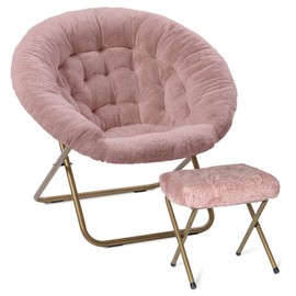 Milliard Cozy Chair with Footrest Ottoman/Faux Fur Saucer Chair for Bedroom/X-Large (Pink)
