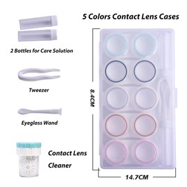 Hebterrka 5er Pack Kontaktlinsenbehälter für unterwegs mit Waschreiniger,Kulturbeutel und Applikator Weichlinsen Behälter, Schutzetui