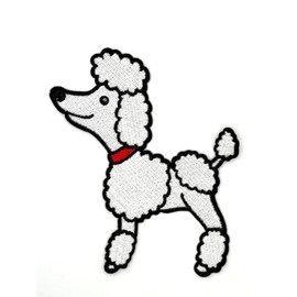 Poodle Iron On Patch | Embroidered Poodle Dog 50s Applique Appliques Iron On/Sew On Patches for Holes, Clothing, Jeans, Hat, Backpacks, Hats, Jackets, Clothes, Skirt (White, 4")