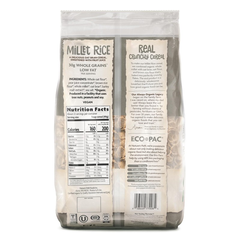 Nature's Path Organic Millet Rice Flakes Cereal, 32 oz (Pack