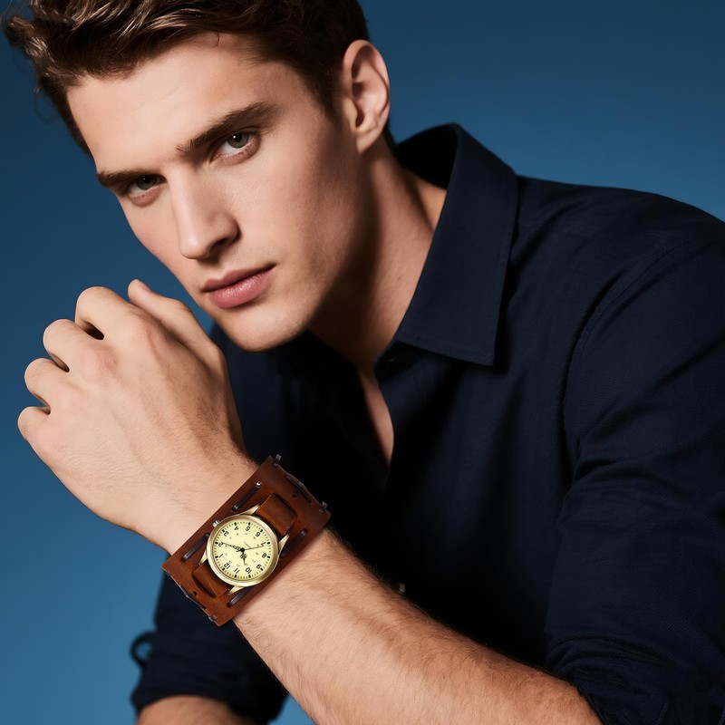 アンティーク 腕時計 メンズ 本革ベルト アナログ表示: スポーツウォッチ ロックパンク 防水 クォーツ時計 メンズウォッチ