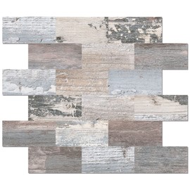 DEWOO 10-Sheet Peel and Stick Backsplash Wall Tiles for Kitchen Rustic Wood,(13.5" x 11.4")