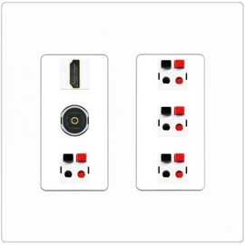 RiteAV 4 Speaker 1 HDMI Toslink Wall Plate - 2 Gang [Screwless White]