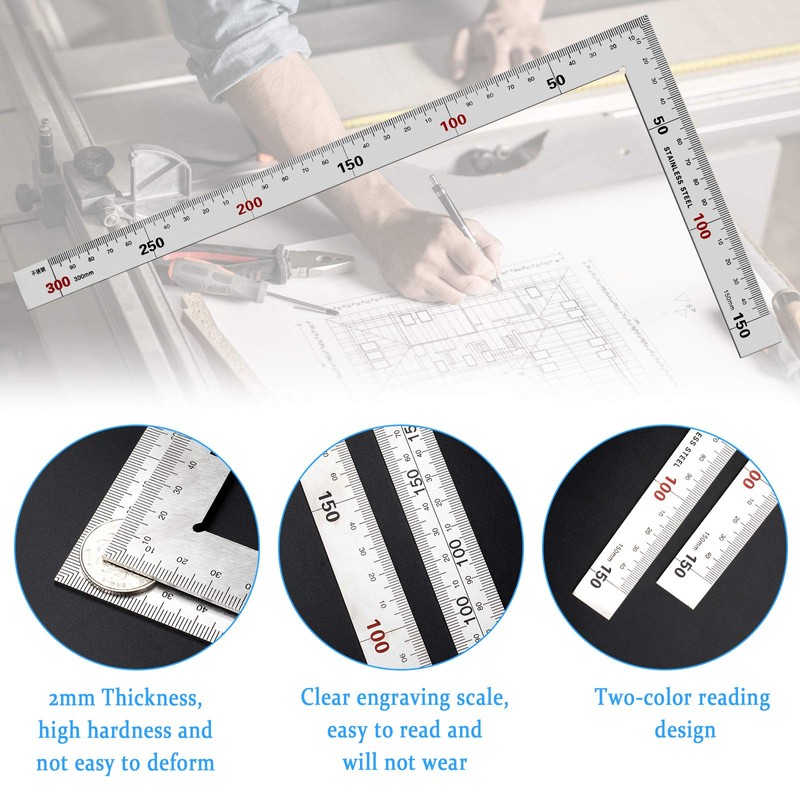 2 Pack L Shaped Ruler, 150mmX300mm Right Angle Ruler Stainless