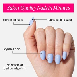 Nailboo Press On Nails, Salon-Quality Reusable Fake Nails for Fast DIY Manicure with Strong Hold Nail Glue for Press Ons, Nail File, & Alcohol Prep Pads, Baby Blue