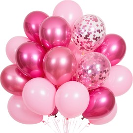 EWODEIEW Pack of 60 12 inch pink balloons, dark pink balloons, light pink latex balloons, metallic pink balloons, pink sequin balloons, birthday decorations for girls