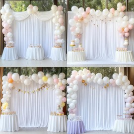 20 ft x 10 ft Wrinkle Free White Backdrop Curtain for Wedding Parties, Polyester Photo Backdrop Drapes for Baby Shower Birthday Party Backdrop Stand, Bulk Thick Background Curtains 5x10FT 4 Panels