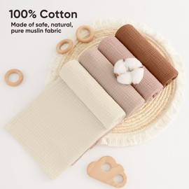 Bearmoss Muslin Baby Washcloths 100% Cotton Baby Bath Wash Cloth Large Ultra-Absorbent Burp Cloth Soft Baby Face Towel for Newborn Baby Boy and Girl, 23x23inch 4 Pack (Cinamon)