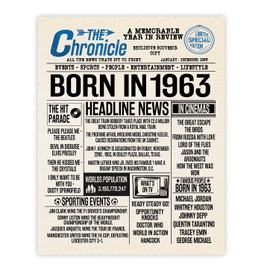 Stuff4 62nd Birthday Poster Unframed - Born In 1963 Newspaper - Happy 62nd Birthday Gifts for Men Women Vintage Retro Back In 1963, 8x10 Inch Sixty-Two Sixty-Second Bday Party Decor Decoration