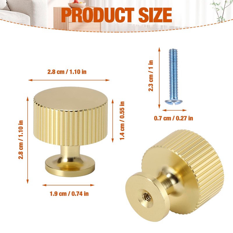 Palmcee 10 Pieces Door Knobs, Gold Round Drawer Knobs with