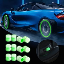 AVERZELLA 12Pcs Universal Fluorescent Car Tire Valve Caps, Luminous Tire Air Valves Stem Caps, Glow in The Dark, Suitable for Most Automotive, Motorcycles and Bicycles (Green, Cylindrical)