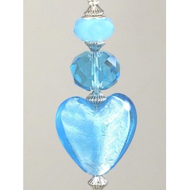 Turquoise Blue Glass Heart with Silvery Accents Ceiling Fan Pull Chain