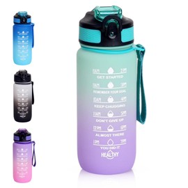 Children's Drinking Bottle, 600 ml, BPA-Free Tritan Water Bottle with Straw, Sports Water Bottle with Time Marking for Fitness, School, Yoga, Outdoor (Light Green Purple)