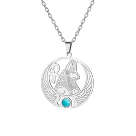 EUEAVAN Ägyptische Anubis-Halskette Ankh-Kreuz Göttin Isis Flügel-Skarabäus Wicca-Pagan-Edelstein-Anhänger Magische Kraft-Amulett Antikes Ägypten Gott Mythologie Schmuck Geschenk (silber)