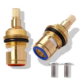 2PCS Mixer Tap Cartridge Replacement, 1/4 Turn 20 Spline Bathroom Mixer tap Cartridge, Brass Ceramic Mixer Tap Valves Replacement for Bathroom Shower Kitchen Basin Taps