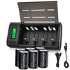 Palowextra Premium Rechargeable C Cell Batteries with Charger, 6 Pack