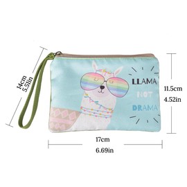 Rantanto Small Cute Cash Coin Purse, Canvas Change Purse, Kawaii Coin Pouch With Handle Christmas Gift For Women Teenager Girls (BG0014 Llama With Glasses)