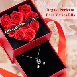 Flores Rosa Eterna Y Collar De Corazón Y Aretes Regalos Para Mujeres Cajas Regalos De San Valentín