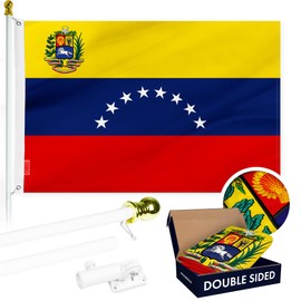 Flag Pole 6Ft White & Venezuela Venezuelan Flag 3x5FT Double Sided Embroidered By G128