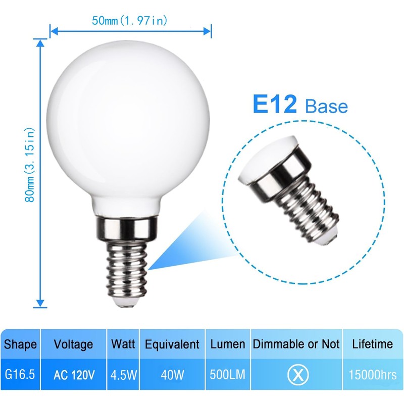 KLY Ceiling Fan Light Bulb E12, 4000K Natural Daylight Candelabra