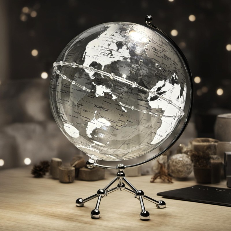 Generic Silver Earth Globe Desk Lamp, Touch Switch, Globe Diam.