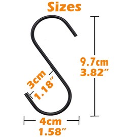 Stainless Steel S Shaped Hooks Hangers, Heavy Duty S Hooks, 20PCS Multipurpose Durable Utility S Hooks for Hanging Clothes Pot Utensils Tools Kitchen Bathroom Garden Bedroom Office (Medium, Black)