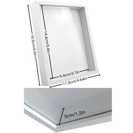 3D Picture Frame for Filling, Wooden Object Frame up to 3 cm for Wedding Gift or Flowers Memorabilia DIY Artworks (White, 17 cm x 12 cm)