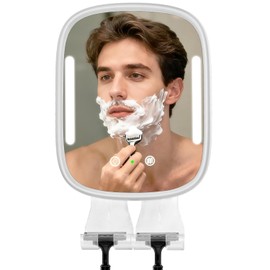 Heated Shower Mirror Fogless for Shaving with Light, Rechargeable Battery, Detachable Adhesive Hook & Razor Holder, NO-Drilling Waterproof Anti-Fog Mirror, Gift for Men(White)
