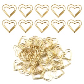 50pcs Mini Paper Clips, Small Gold Love Heart Shaped Paper Clips Bookmarks Tiny Metal Paper Clamps Cute Small Paperclip for Document Note Organizing Wedding Decorative Crafts Office School Supplies