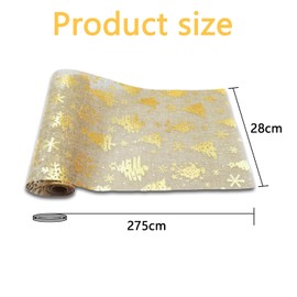 Christmas Table Runner, Washable, Linen Look, Table Runner Gold with Christmas Tree, Snowflake, Modern Table Decoration for Christmas, Wedding, Birthdays (28 x 275 cm)