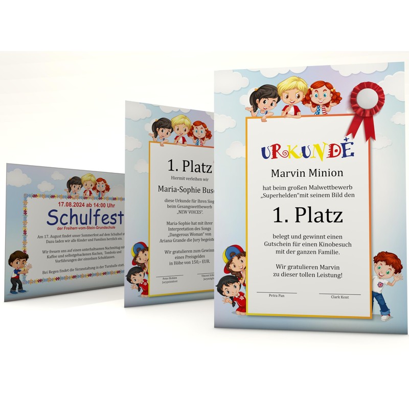 Children's Certificate Paper, 50 Sheets, Modern, for Certificates, DIN A4