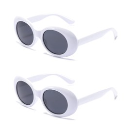 BUTABY Retro Oval Sunglasses Clout Goggles Kurt Cobain Vintage Mod Thick Frame Round Lens Unisex UV400 Protection White+White