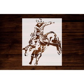 Cowboy Bullrider Logo Reusable Stencil 8" x 6.5" Mylar Laser Cut Arts and Crafts Material Scrapbooking for Airbrush Painting Drawing and More STENCILAIR