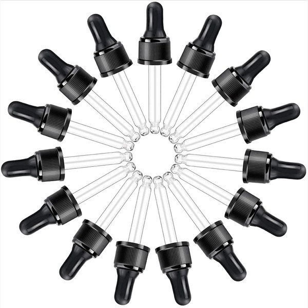 YGDZ Droppers for Essential Oils, 15 Pack 15ml (1/2 Ounce) Glass Eye Dropper Tops - Fit for DoTerra Young Living 15ml Essential Oil Bottles