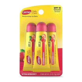 Carmex Daily Care Moisturizing Lip Balm Strawberry 3pz 10g Bálsamo Labial Hidratante Fresa Protector Solar Spf 15 Alivio Labios Secos Reparador Humectación Profunda Cuidado Diario Pack