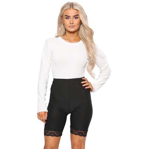 FNA FASHIONS Ladies Black Microfiber LACE Edges Cycling Shorts Half