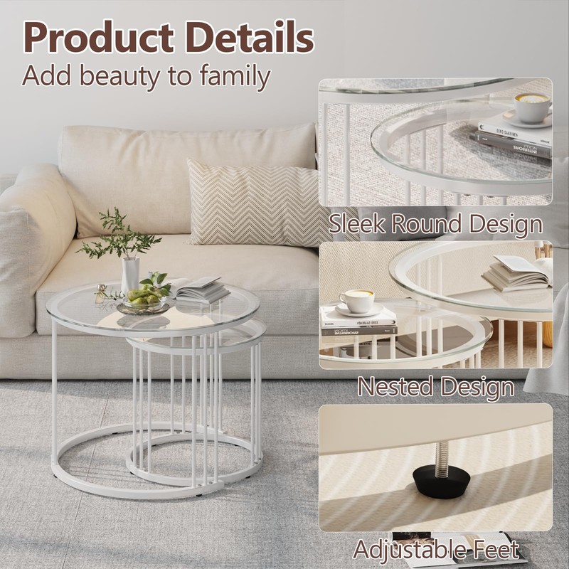 Garden 4 you Nesting Coffee Table, 23.6" Round Coffee Table