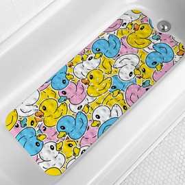 LNOND Bath Mat for Tub for Kids, Cartoon Duck Kids Bathtub Mat, Kids Bath Mats for Bathroom Non Slip with Drain Holes and Suction Cups,Machine Washable (40 X 16 Inch)