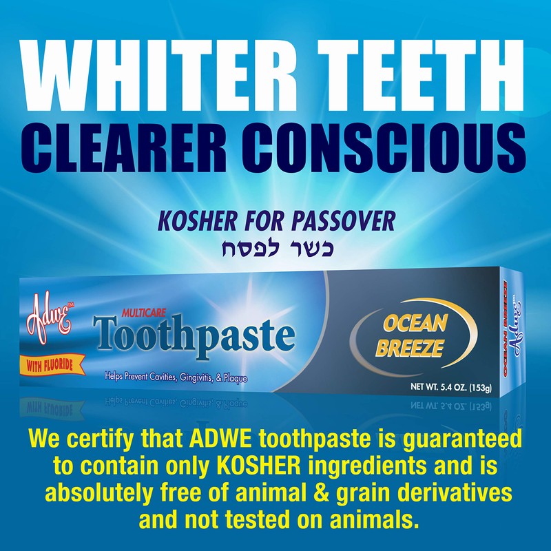 Adwe Laboratories Kosher Toothpaste Fluoride Ocean Breeze - 6.4 OZ.