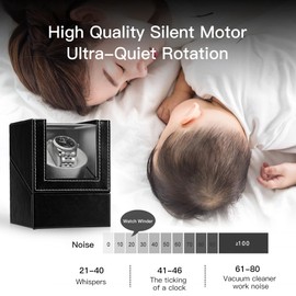 Automatic Single Watch Winder with Quiet Japanese Motor,AC Adapter or Battery Powered,Premium Leather Exterior and Soft Flexible Watch Pillows for Men's and Women's Watches (Black leather-WW125B)