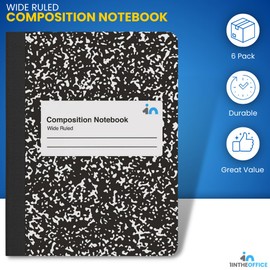 1InTheOffice Composition Books College Ruled 9.75 x 7.5, Composition Book, Marble Cover, Black (6/Pack)