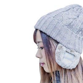 White Beauty WhB Knit Hat with Ear Pads, beige