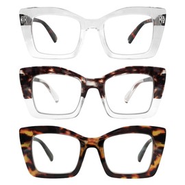 JiSoo Oversized Blue Light Readers for Women - Cool Womens Reading Glasses Chunky Thick Large Reading Glasses 2.5