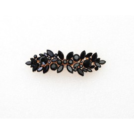Faship Gorgeous Black Rhinestone Crystal Floral Hair Barrette Clip