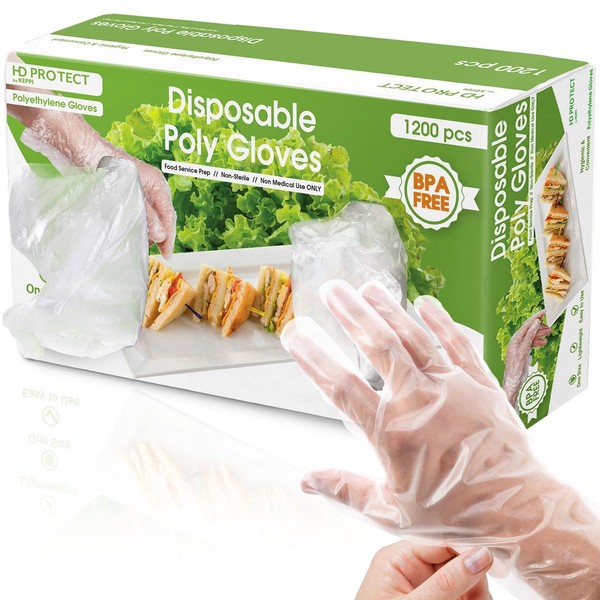 Keppi 1200pcs Plastic Gloves | BPA & Latex Free | Perfect Food Handling Gloves | Food Safe Disposable Gloves for Cooking | Bulk Food Safe Gloves | One Size Great Fit
