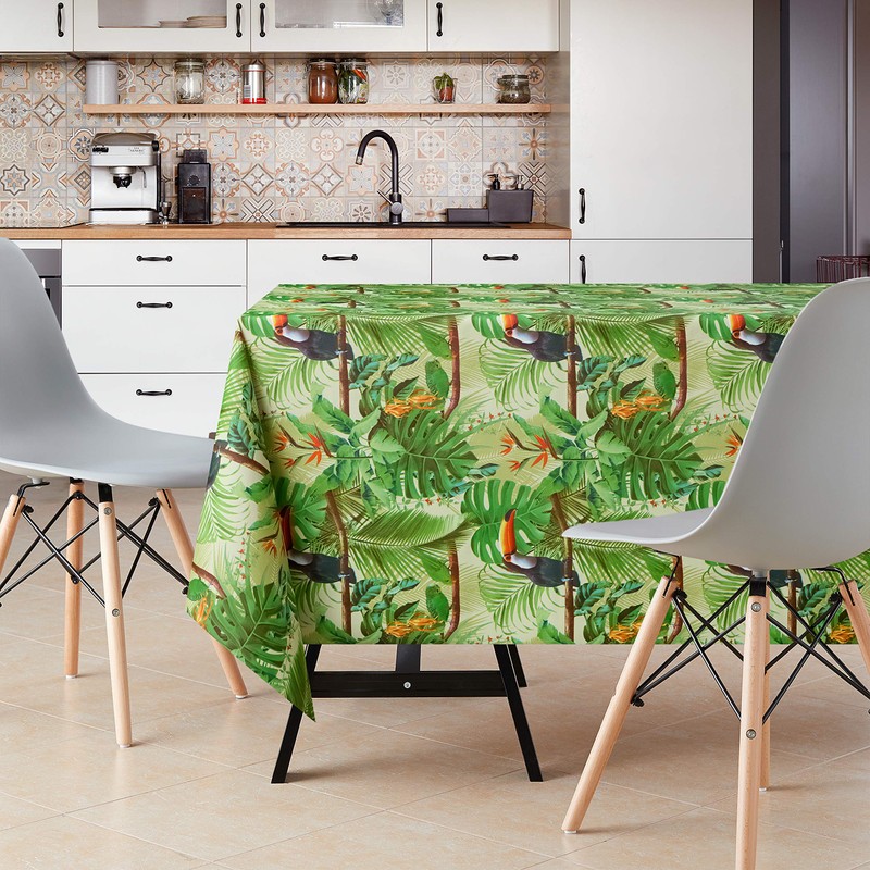 Green Tropical Jungle Wipe Clean Tablecloth - Textil Look -